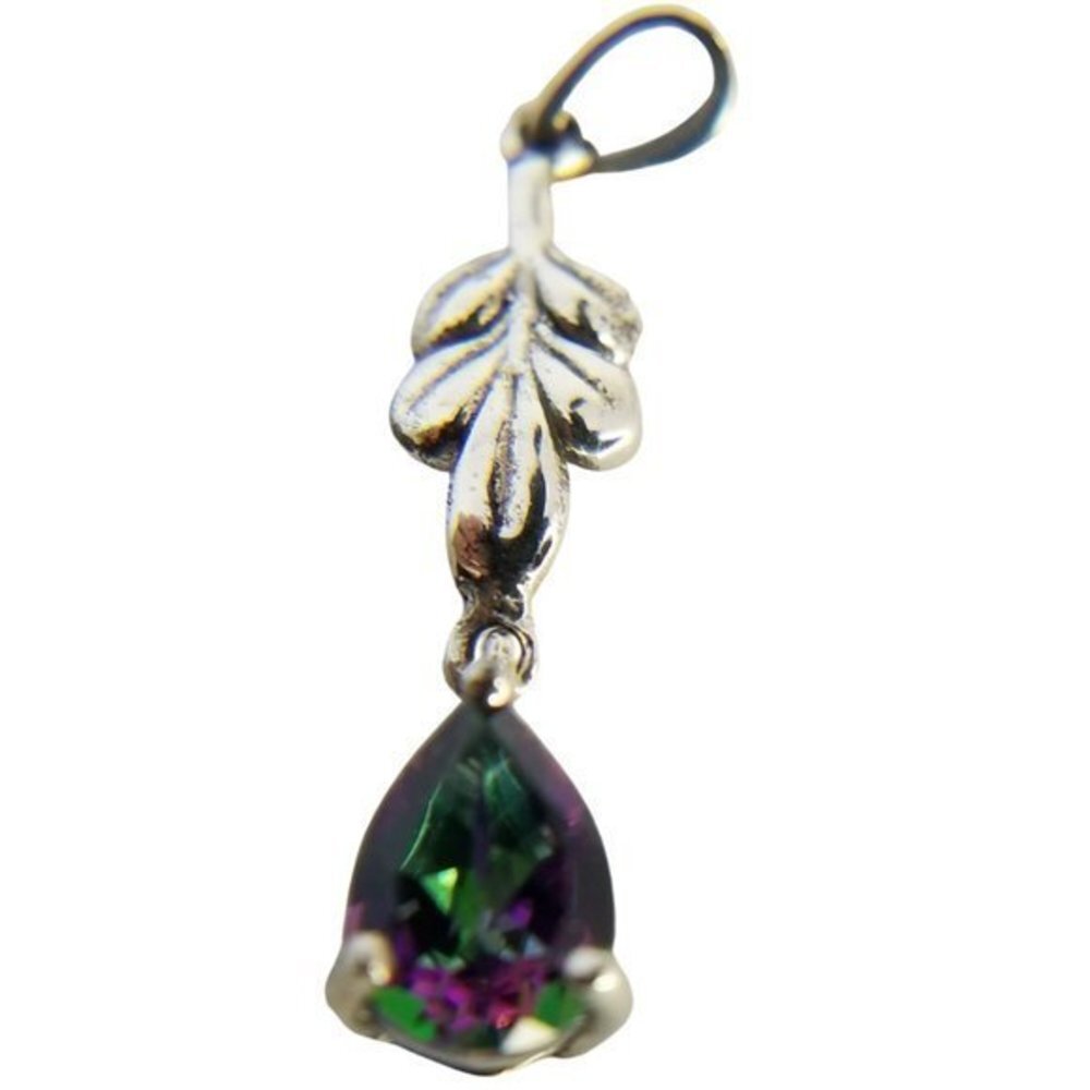 Mystic Fire Topaz Sterling Silver .79 Carat Pear Cut Leaf Drop Pendant (NWT) - Picture 6 of 11